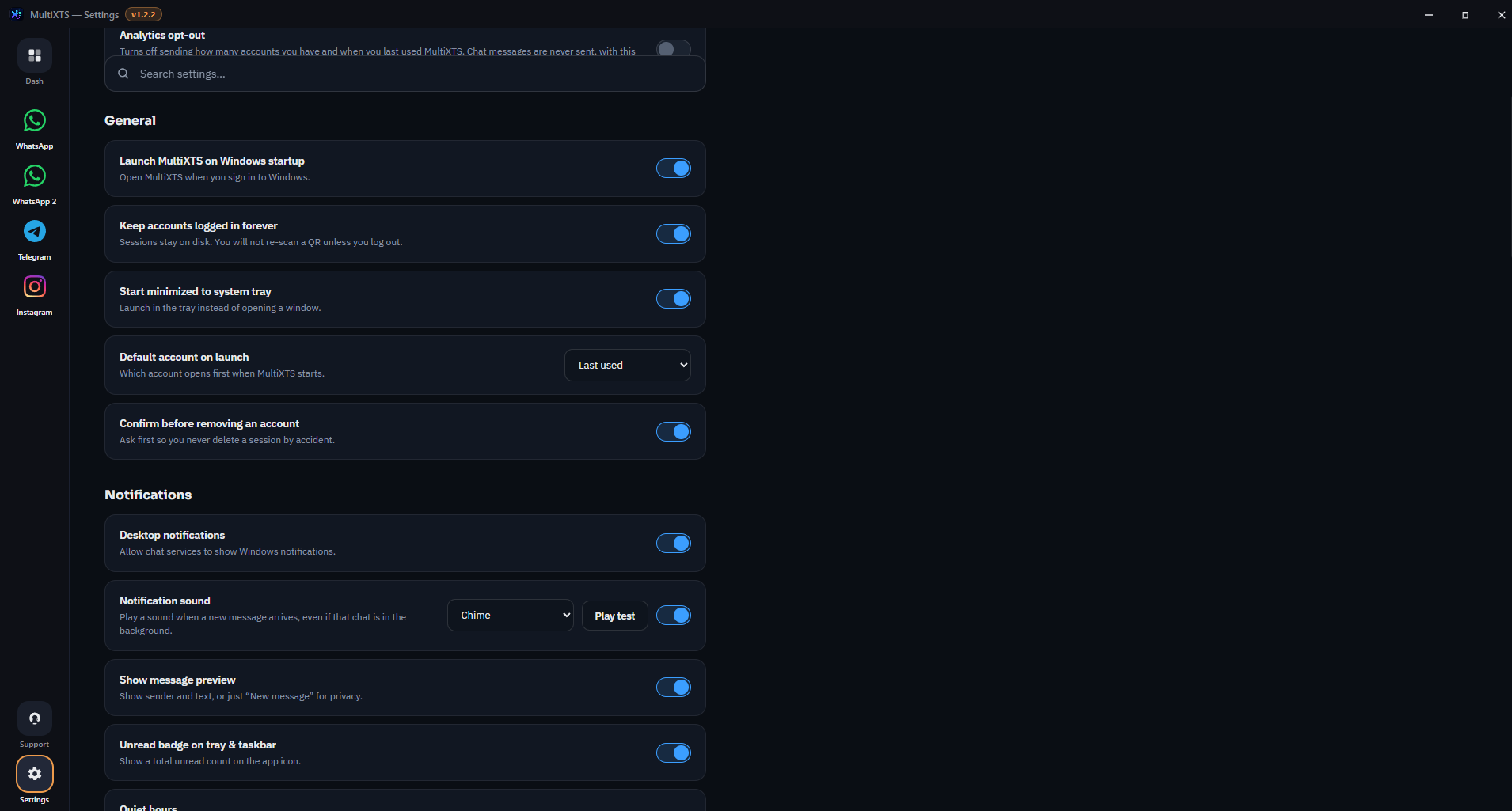 MultiXTS settings